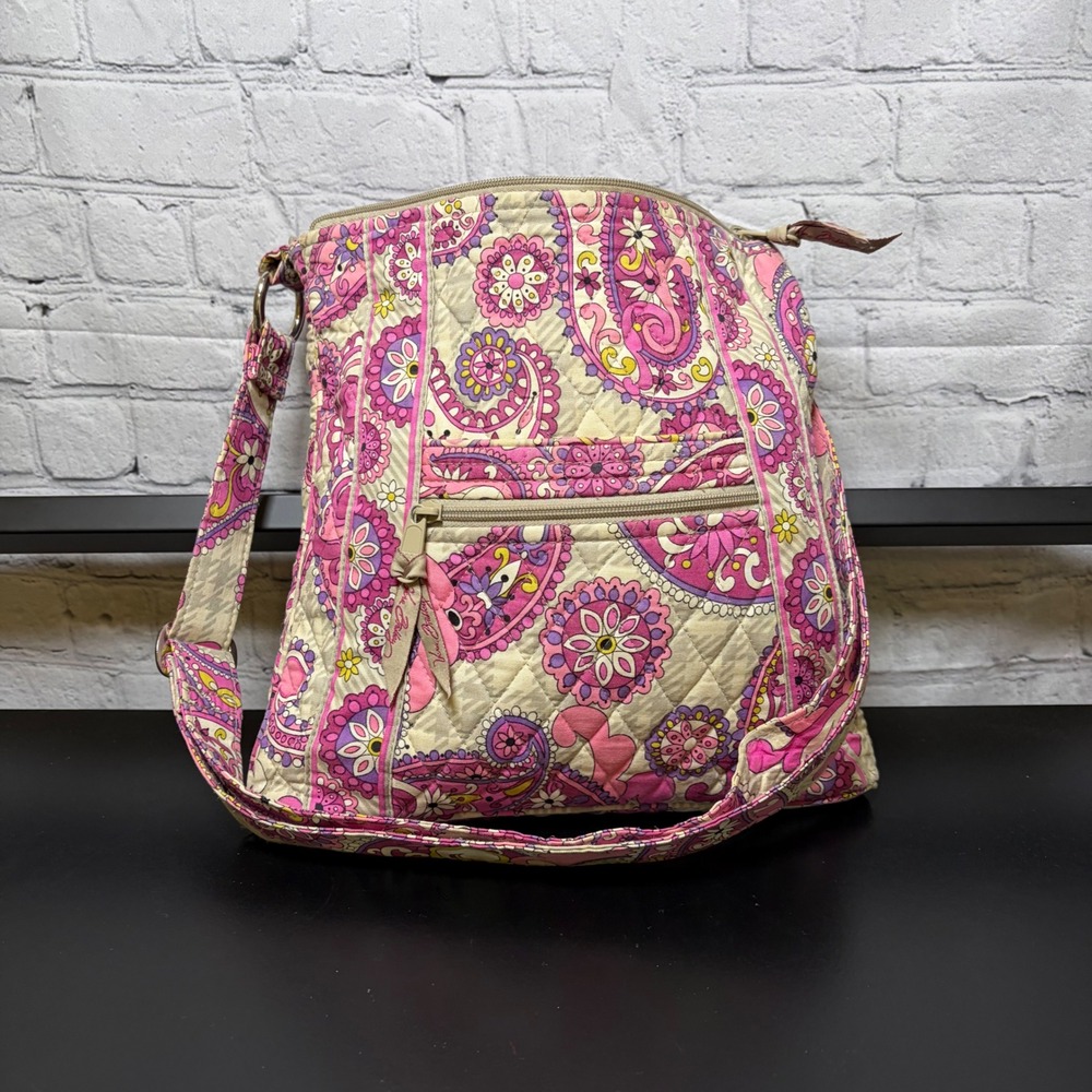 Vera Bradley Pink Paisley Quilted Cotton Crossbody Bag Adjustable Messenger